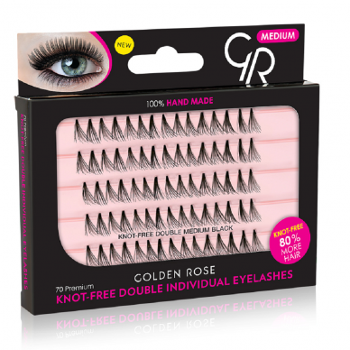 Golden Rose | Knot - Free Medium Double Individual Eyelashes | Vidutinio ilgio dvigubi blakstienų kuokšteliai 70vnt