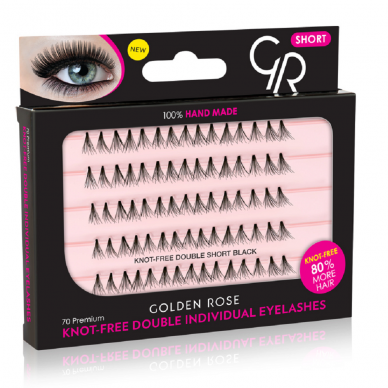 Golden Rose | Knot - Free Short Double Individual Eyelashes | Trumpi dvigubi blakstienų kuokšteliai 70vnt