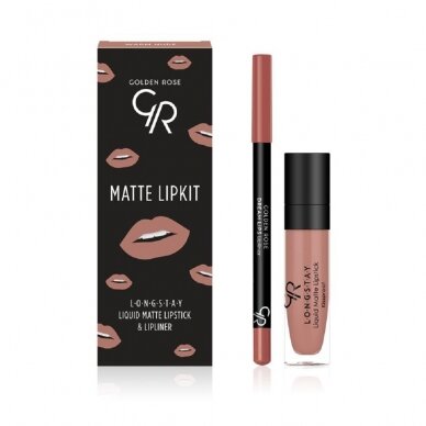 Golden Rose | Matte Lip Kit | Matinių lūpų dažų rinkinys Warm Nude 7.1ml