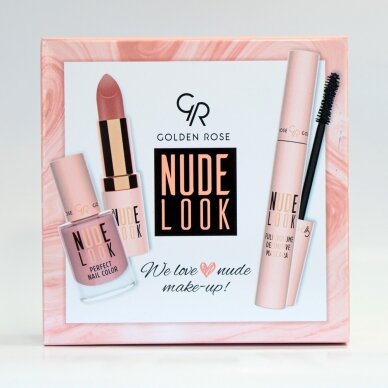 Golden Rose | NUDE LOOK 3 in 1 rinkinys | Lūpų dažai, nagų lakas ir blakstienų tušas